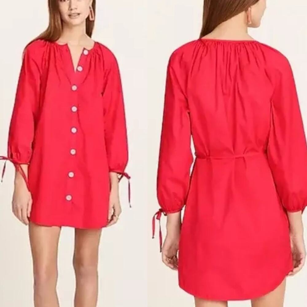 J. Crew Pink Tie-Sleeve Cotton Poplin Shirt Dress